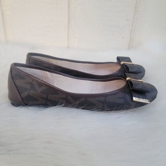 Michael Kors Kiera Leather Ballet Flats Signature MK Logo Women Size 7 Coquette - Picture 2 of 7